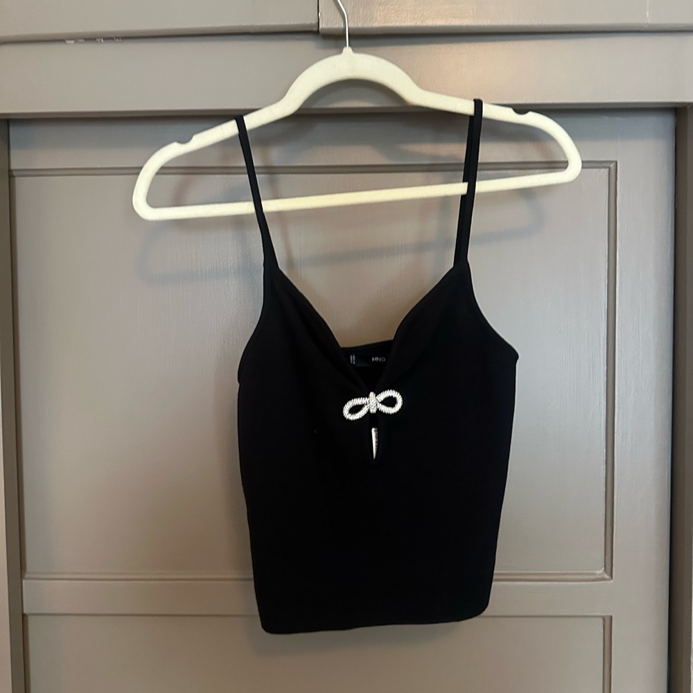 Mango Black Sleeveless Tie Front Crop Camisole